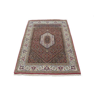 Tapis rouge indo-bidar à motif géométrique rouge 4X6