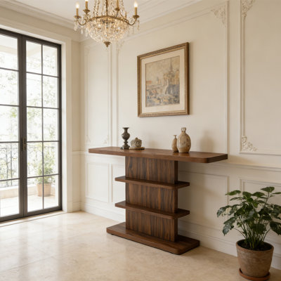 63"Vintage Narrow Console Table With 2 Tier Open Storage Shelves