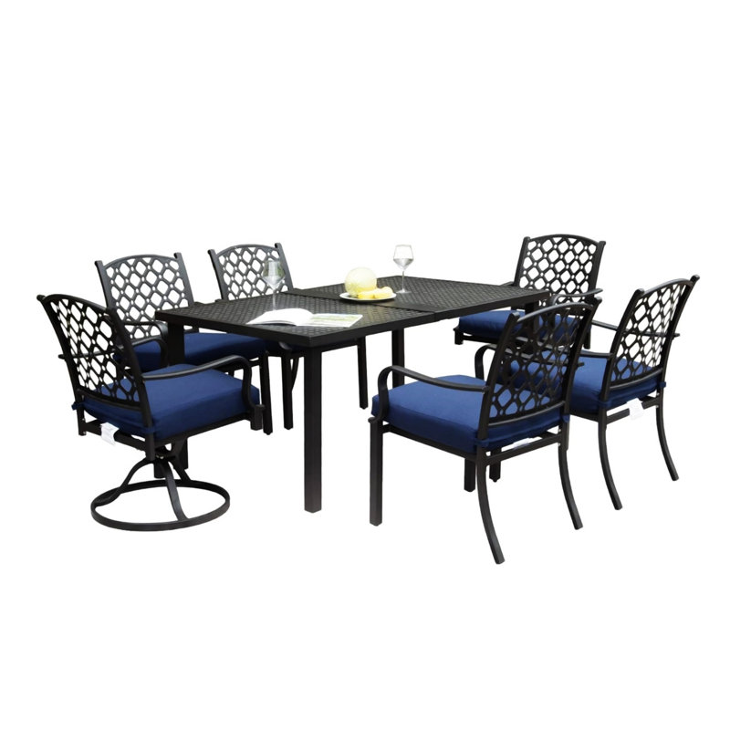 Outdoor 7 Pcs Patio Dining Set, Navy Blue