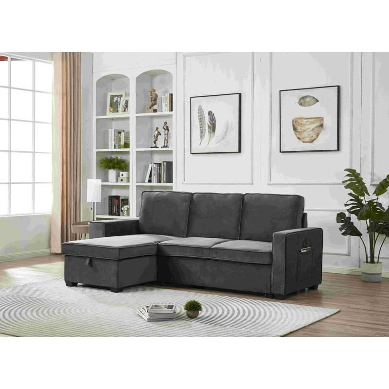 Malachi Upholstered L-Shaped Sectional Reversible, Dark Gray Velvet