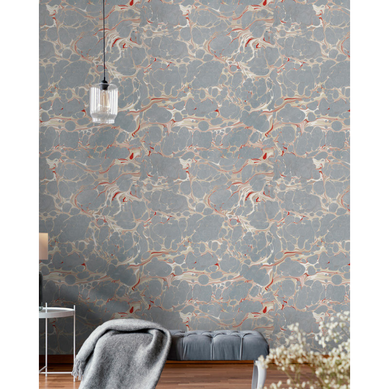 Impermanence Stone Wallpaper Roll, Gray/Red/Taupe