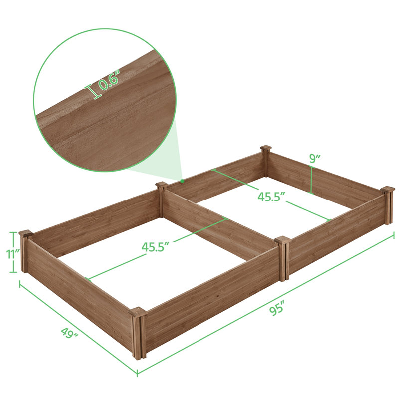 Cisbrough Multi-sized Outdoor Fir Wood Elevated Planter Box for Yard, 11" H X 95" W X 49" D, Dark Brown