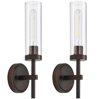 2-Pack Modern Bathroom Sconces - Hardwired Clear Glass Fixtures for Mirror, Bedroom & Hallway Decor