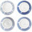 Service de table 16 pièces en porcelaine 16 pièces, assortiment de vaisselle bleue pour 4 personnes avec bols doubles, assiettes et bols