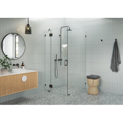 Halo 36 in. x 42 in. x 78 in. 90-degree Fully Frameless Glass Hinged Shower Enclosure