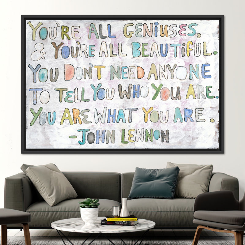 Citation de John Lennon, H 30 po x l 41 po, Noir, noir, noir, noir, Impression encadrée flottante sans passe-partout