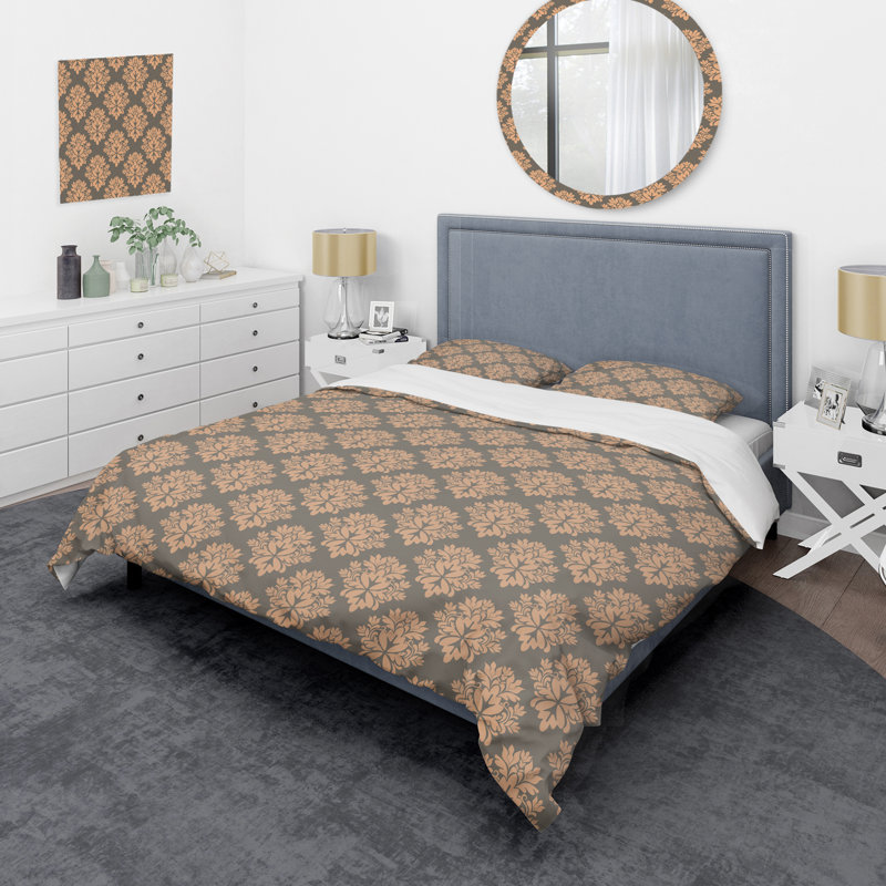 Damas brun - ensemble de housse de couette abstrait - microfibre de polyester