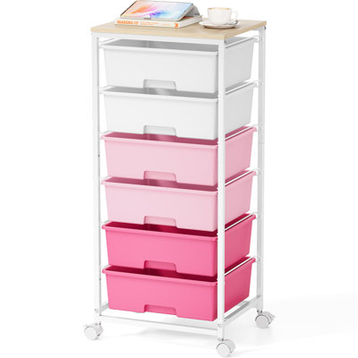 Rolling Storage Drawers with Wheels ,Utility Cart with 6 Large Drawers and Wooden Tabletop