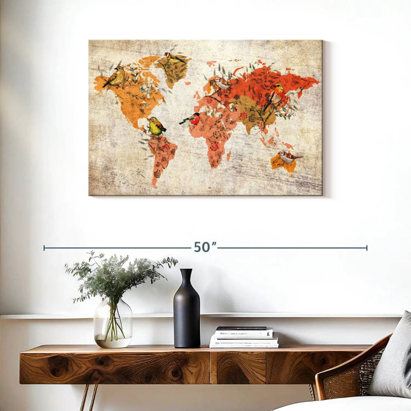 Carte du monde des oiseaux d'automne Aliaz, H 24 po x l 36 po