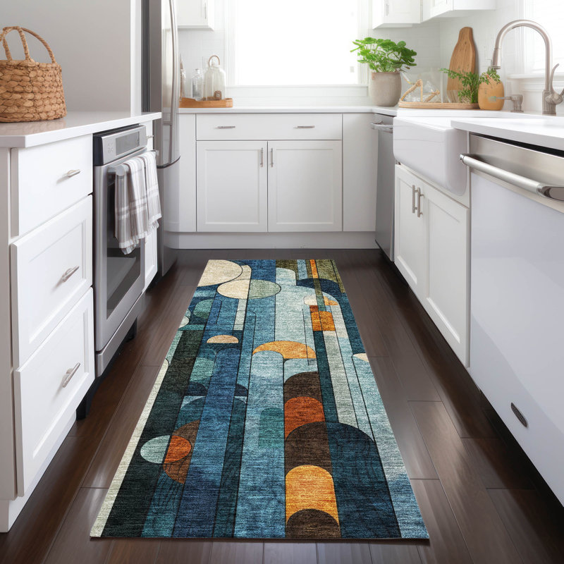Machine Washable Indoor/Outdoor Cicel ACN1125 Blue 2'3" x 7'6" Runner Rug, Runner 2'3" x 7'6"