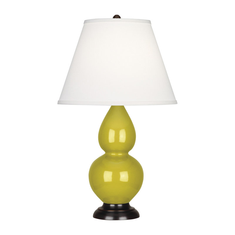 Small Double Gourd Ceramic Table Lamp, Citron/Deep Patina Bronze