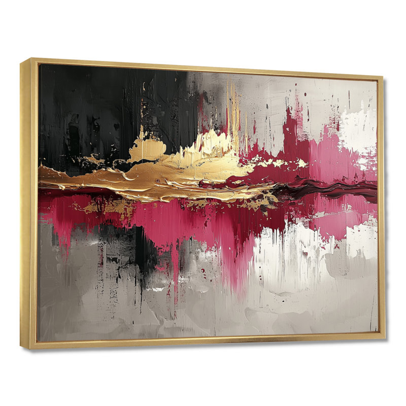Expressionnisme de l'or rose foncé Fusion I - art néo-expressionniste, H 34 po x l 44 po, Floater Framed, Doré