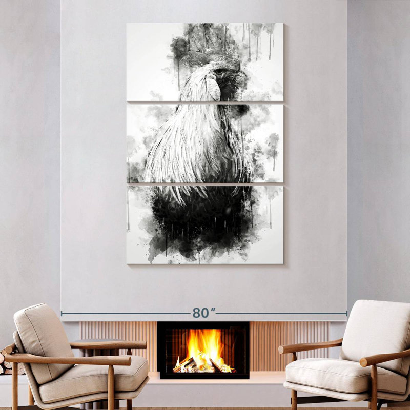 Brampt Rooster Looking Black And White, 74" H x 48" W