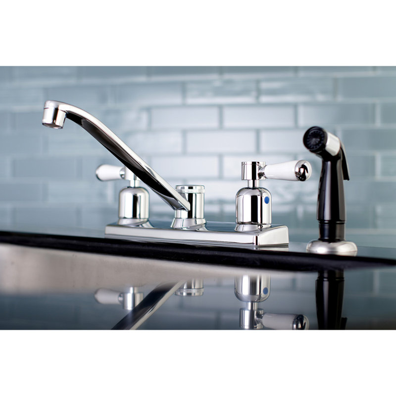 Kingston Brass Paris Two-Handle 8" Centerset Kitchen Faucet, Black Side Sprayer