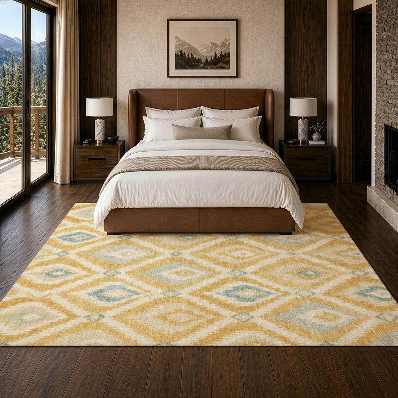 Tapis Chantille ACN3072 Ikat lavable à la machine pour intérieur/extérieur, Doré, 8' x 10'
