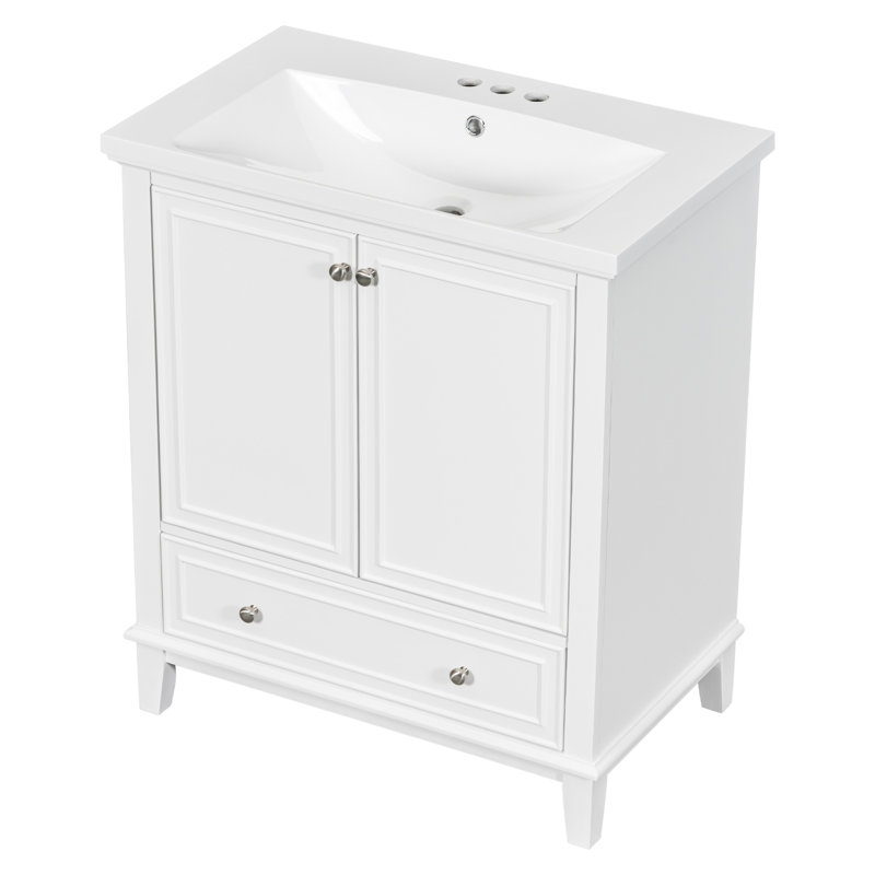 Meuble-lavabo blanc 30 po avec cadre solide et plateau en céramique, White