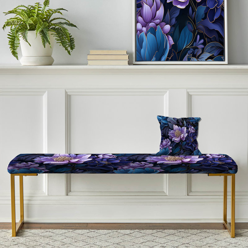 Moody Flora Moody Patterns - Floral Upholstered Gold Bench