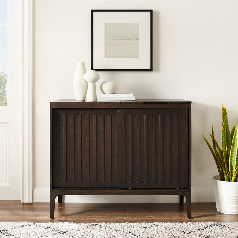 Media Shelves, 34.63" H x 42.13" W x 18" D, Brown