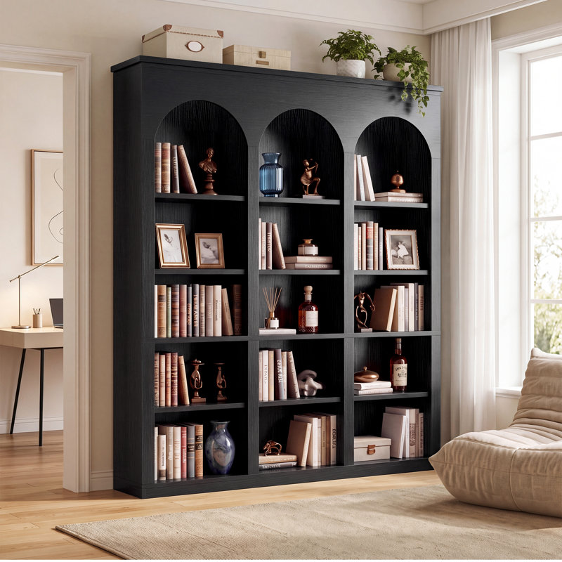 Bibliothèque standard H 70,9 "à 5 niveaux, Noir avec motif en relief