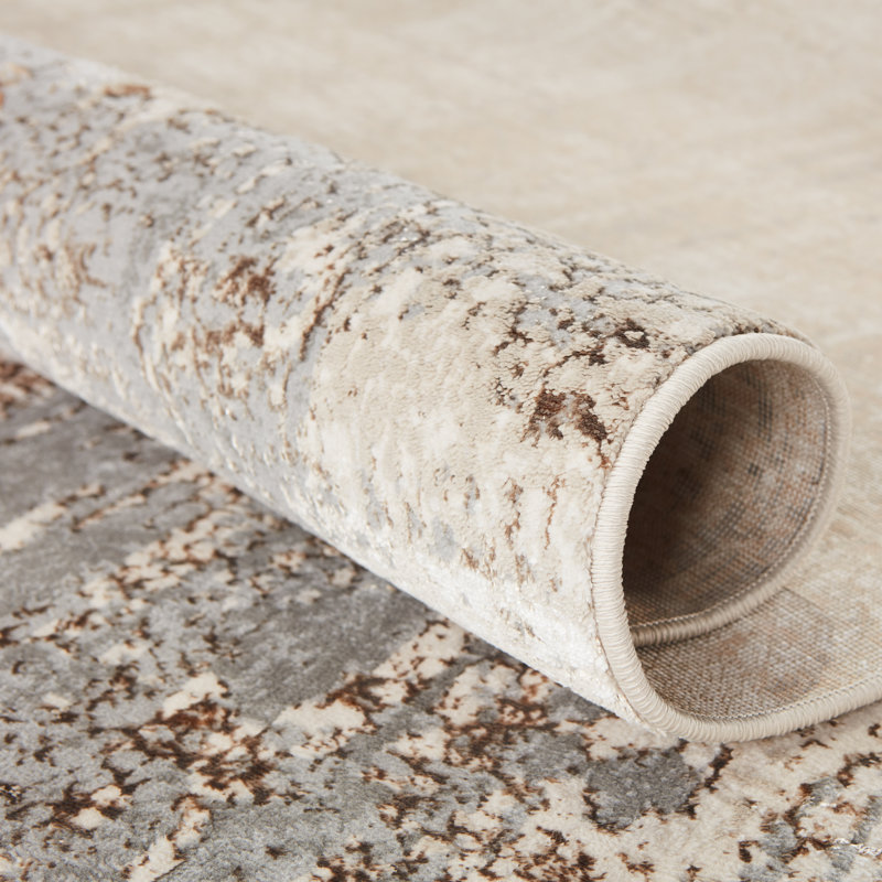 Tapis abstrait gris / taupe, Tapis de couloir 2 pi 2 po x 8 pi