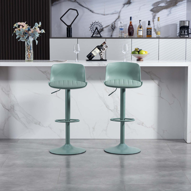 Ensemble de 2 tabourets de bar rotatifs à hauteur de comptoir modernes en cuir synthétique, Vert