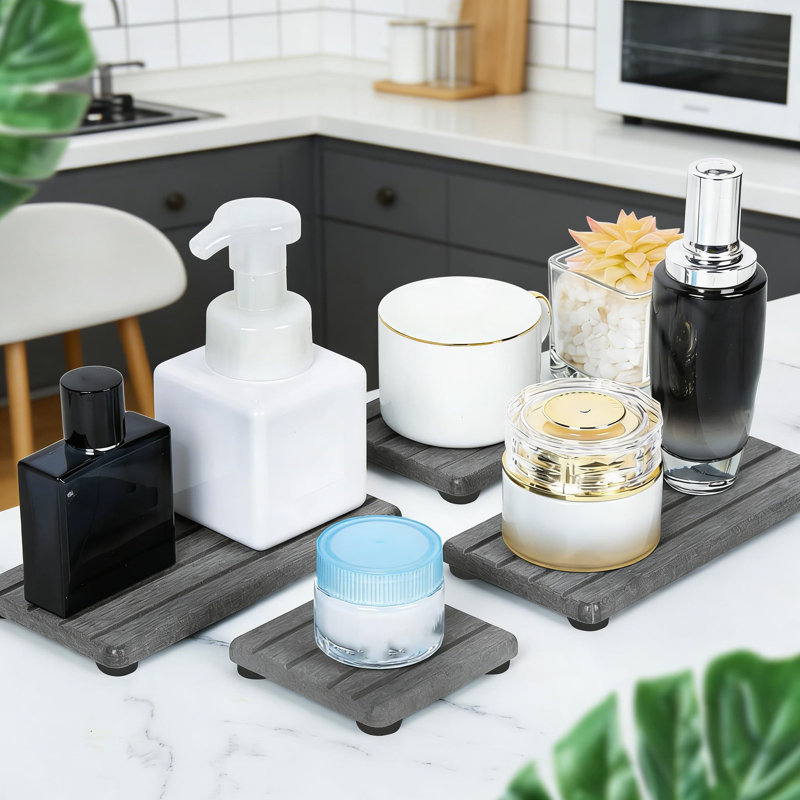 Natural Drying Tray Set For Bathroom Sink And Kitchen Countertop, Fast Water Absorbing Soap Dish And Sponge Holder With Anti-Slip Pads, Includes Multiple Sizes