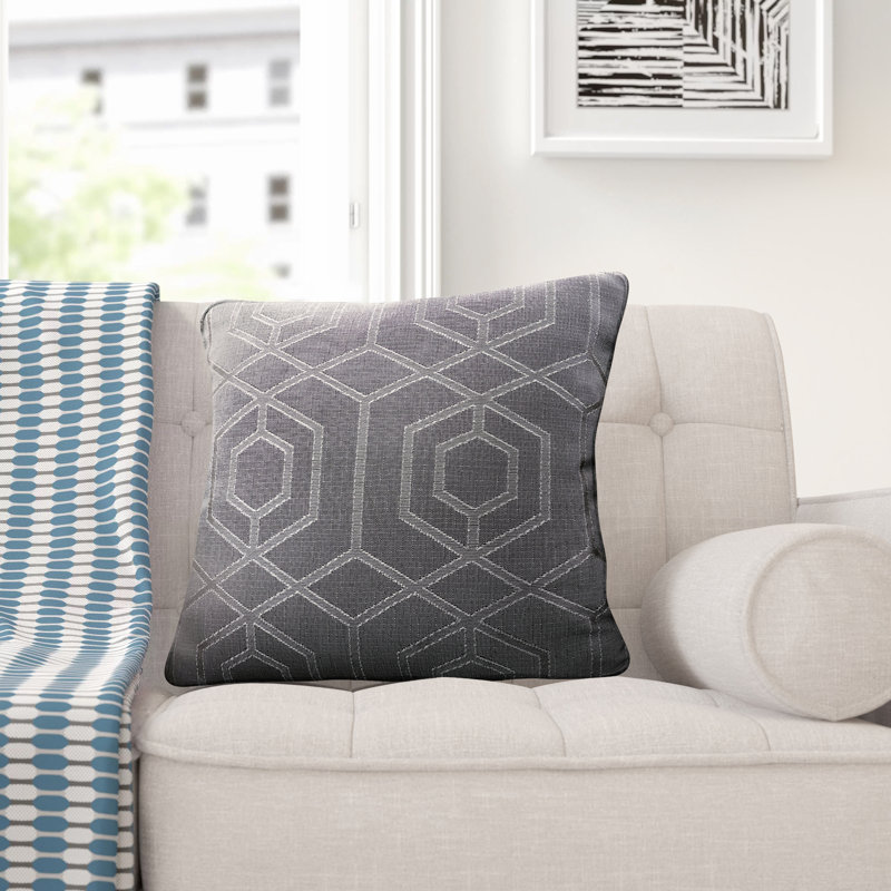 Camberwell Geometric Square Throw Cushion With Filling, Graphite, 43cm H x 43cm W x 15cm D