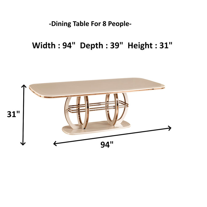 Luxurious Beige Velvet Dining Set With Gold Accents – Multiple Seating Options Available, 31"H x 94"L x 39"W, 9