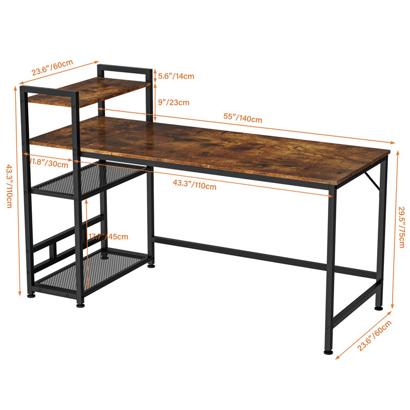 Glenam Metal Base Writing Desk, Brown