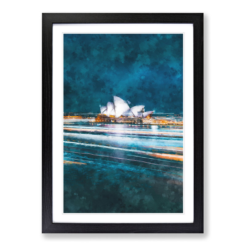 Sydney Opera House Lights - Framed Print, 45cm H x 33cm W x 2cm D, Black Framed