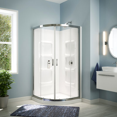 40'' W 75'' H Semi-Frameless Round Reversible Shower Kit