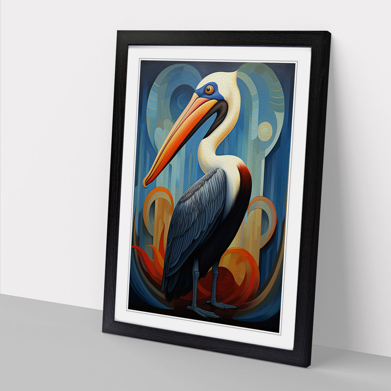 Pelican Art Deco - Framed Print, Black, 46cm H x 34cm W x 2cm D