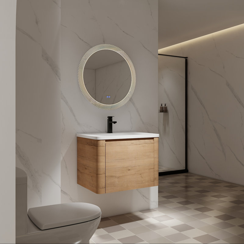Meuble-lavabo mural moderne avec lavabo en céramique et porte à fermeture en douceur, 28"
