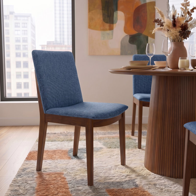 Chaise parsons rembourrée en lin Barriento, Lin bleu
