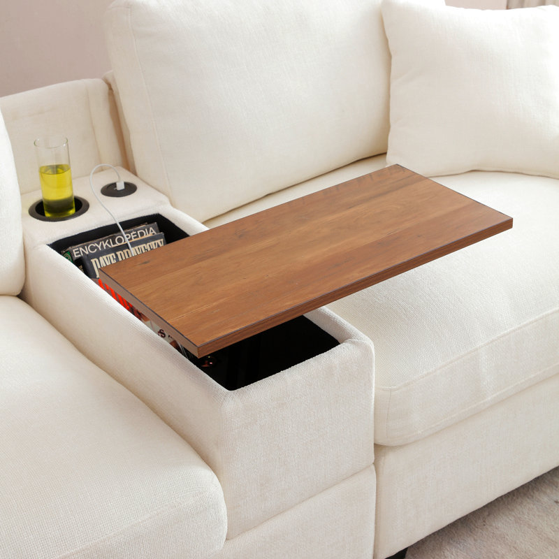 Modular Sectional Sofa With Storage Ottoman, Beige Linen
