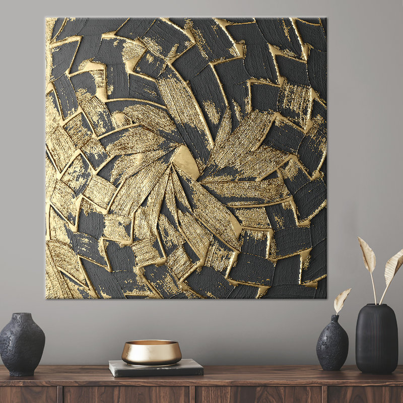Peinture bleue et dorée, œuvre d'art dorée, art mural abstrait moderne, œuvre d'art noire, œuvre d'art contemporaine, toile tendance, affiche abstraite,