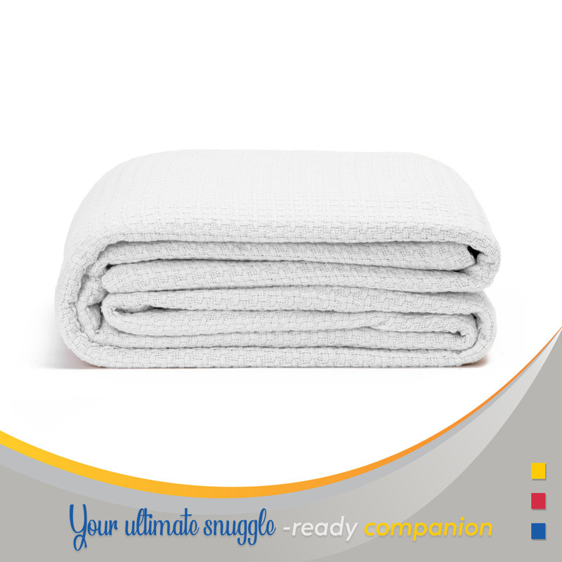 Couverture 100% coton tissée à la main, Blanc, Double / double