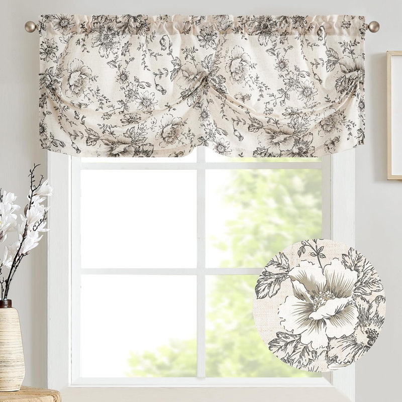 Linen Pleated Kitchen Valance, 50" W x 20" L, Black
