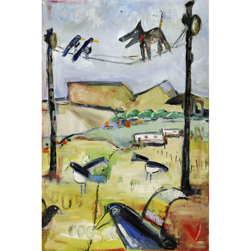 « dog on wire » par tori campisi, reproduction d’art sur toile tendue, H 45 po x l 30 po