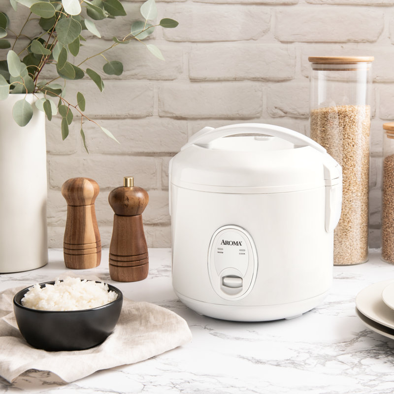 Aroma 4-Cup (Uncooked) / 8-Cup (Cooked) Cool Touch Rice Cooker, One-Touch Operation, Auto Keep Warm, 2 Qt, White