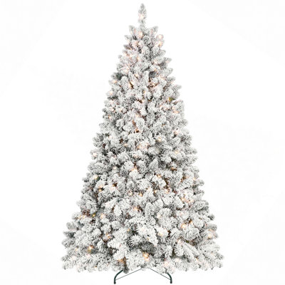 4.5FT Flocked Christmas Tree With 250 UL Lights And 24 Natural Pine Cones, Snowy PVC Tips, 498 Tips, Hinged Structure, Stable Metal Stand, Easy Setup