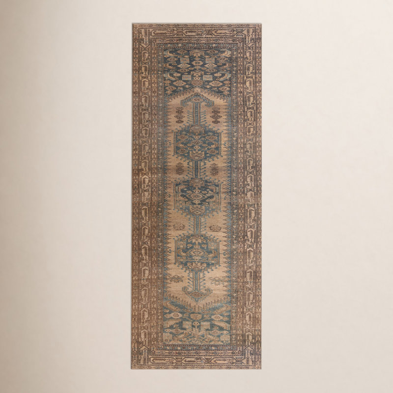 Tapis oriental en polyester tissé à la machine lavable à la machine en brun / bleu / brun clair