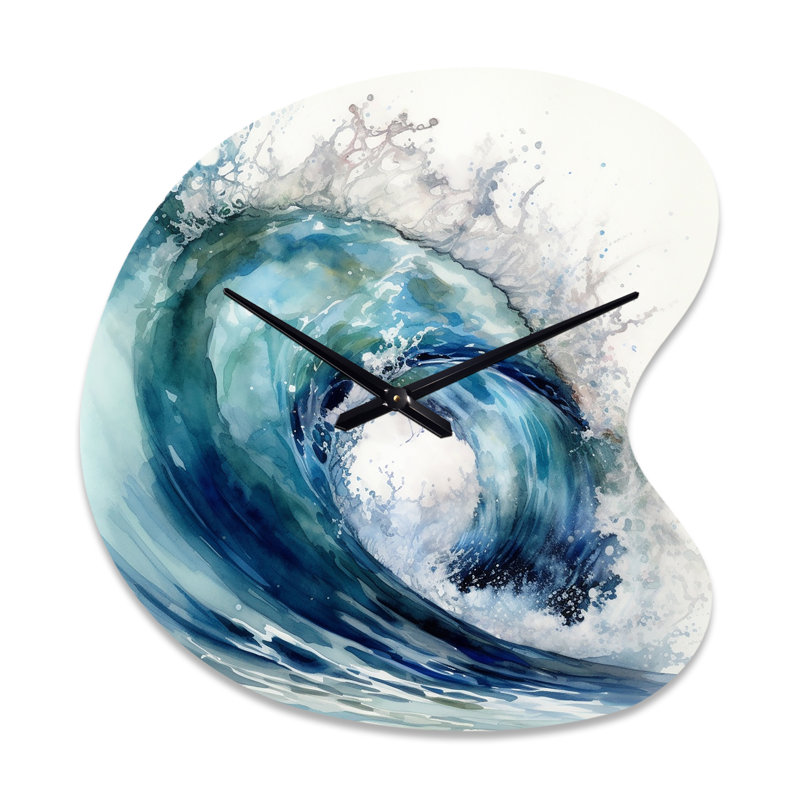 Mouvement océanique VI - horloge murale asymétrique en métal de plage, impression d'horloge murale, Petit