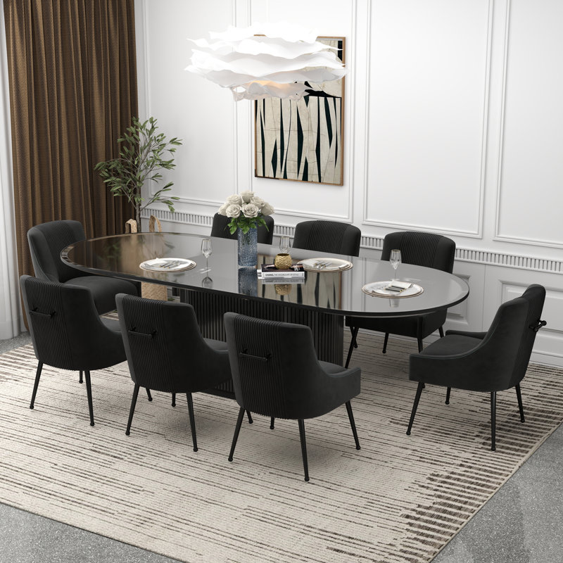 Dinnington Velvet Upholstered Side Chair With Black Legs, Black
