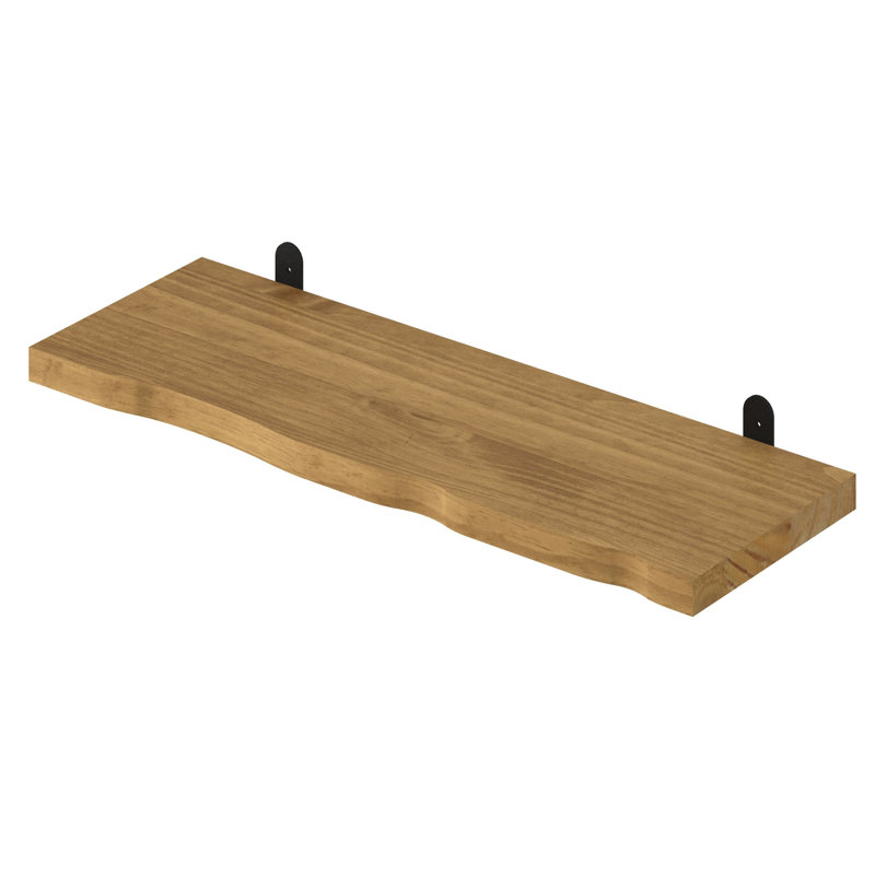 Chunky Shelf Kit, 'L' Metal Bracket, Pre-Sanded or Waxed, 2.5cm H x 60cm W x 20cm D, Natural Wood