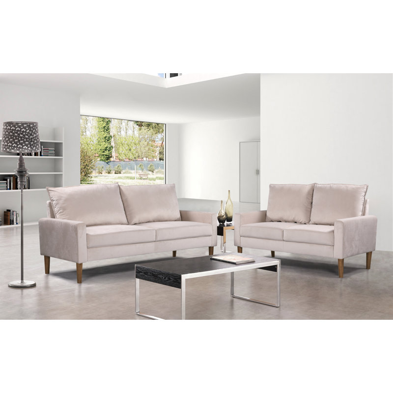 Ediline Velvet Square Arm Sofa, Ivory Velvet, 29.5"H x 70"W x 31"D 