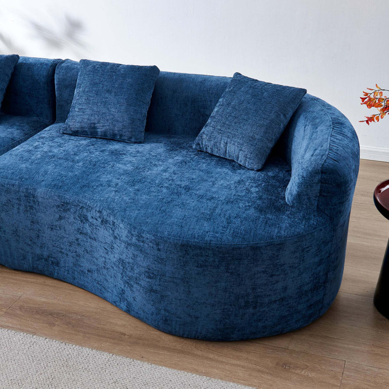 Canapé moderne à 4 places rembourré avec tissu chenille et coussins, Blue