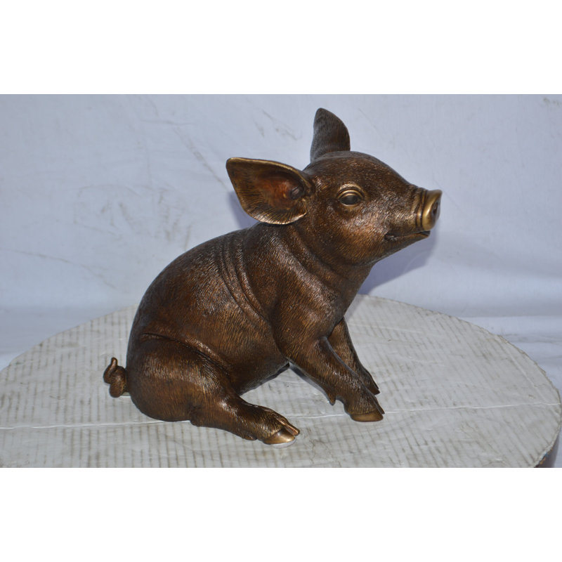 Statue de cochon en bronze Angelia - taille: L 14 po x l 10 po x H 12 po.