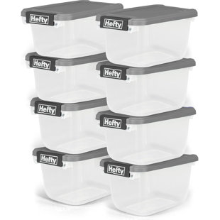 Hefty 6.5-Qt, 8-Pack Plastic Storage Bins with Lids, Cement Gray (Set of 8)