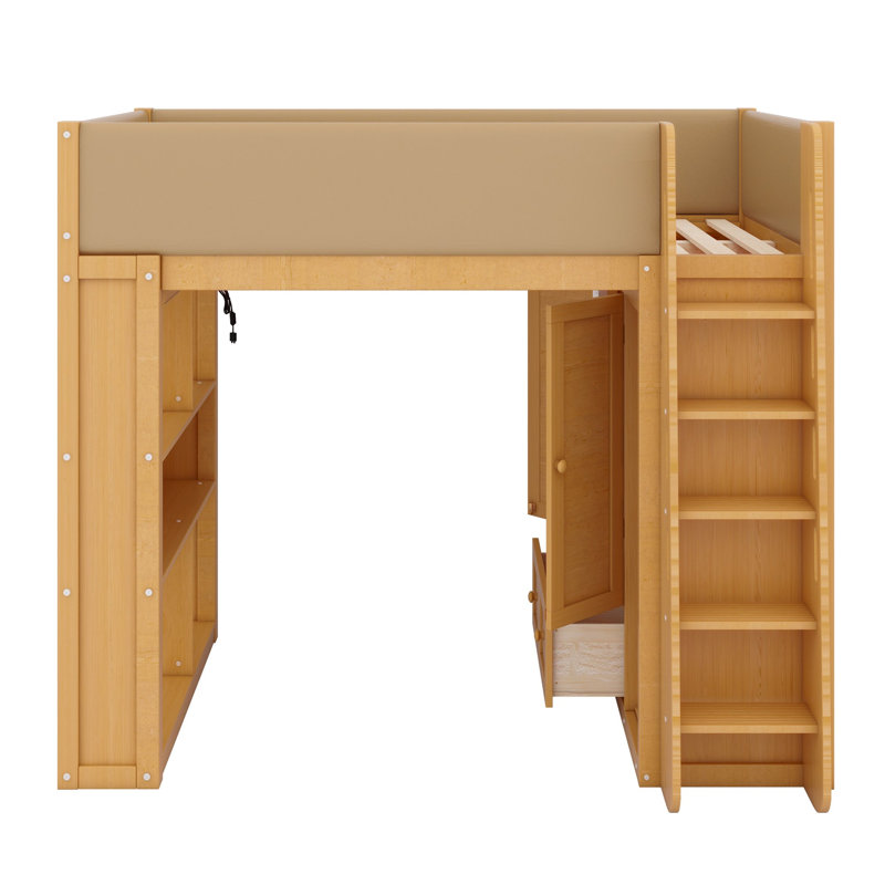 Lit mezzanine avec armoire, tiroirs et éclairage d'ambiance pour chambres peu encombrantes, Lit double, Bois